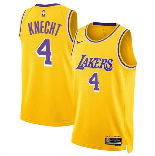 Men%27s Los Angeles Lakers #4 Dalton Knecht Yellow 2024 Draft Icon Edition Stitched Basketball Jersey Dzhi